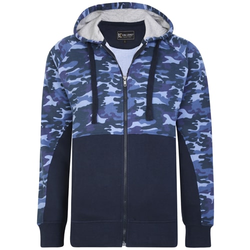 KAM Camo Panelled Zip Hoody Navy